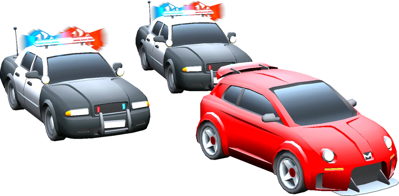 El coche rojo del jugador perseguido por dos coches de policía