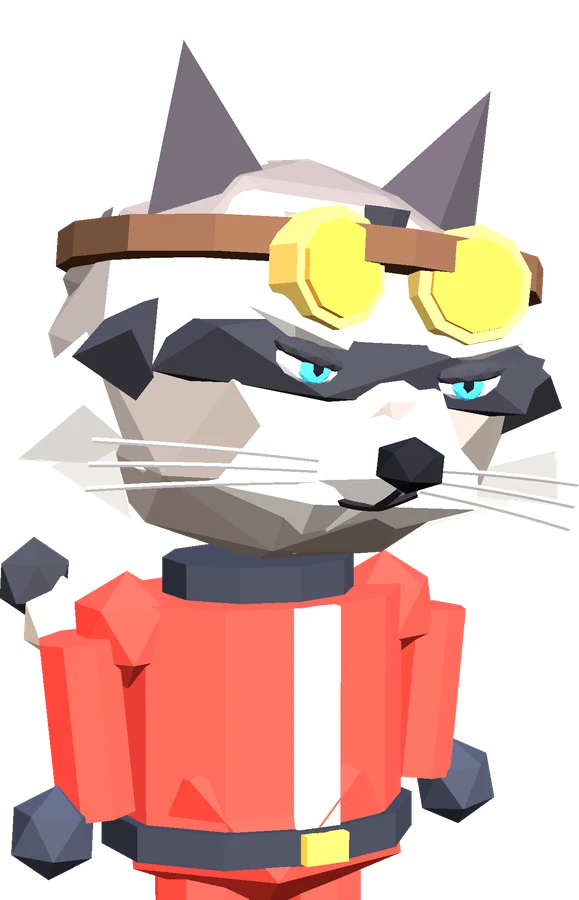 El mapache piloto de Getaway Raccoon con gafas de carreras
